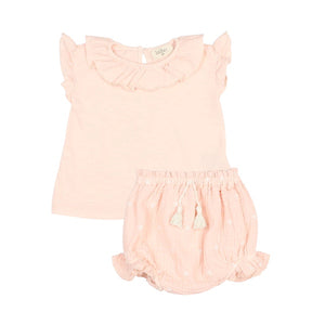 Buho Light Pink Frill Collar & Embroidery Bloomer Set
