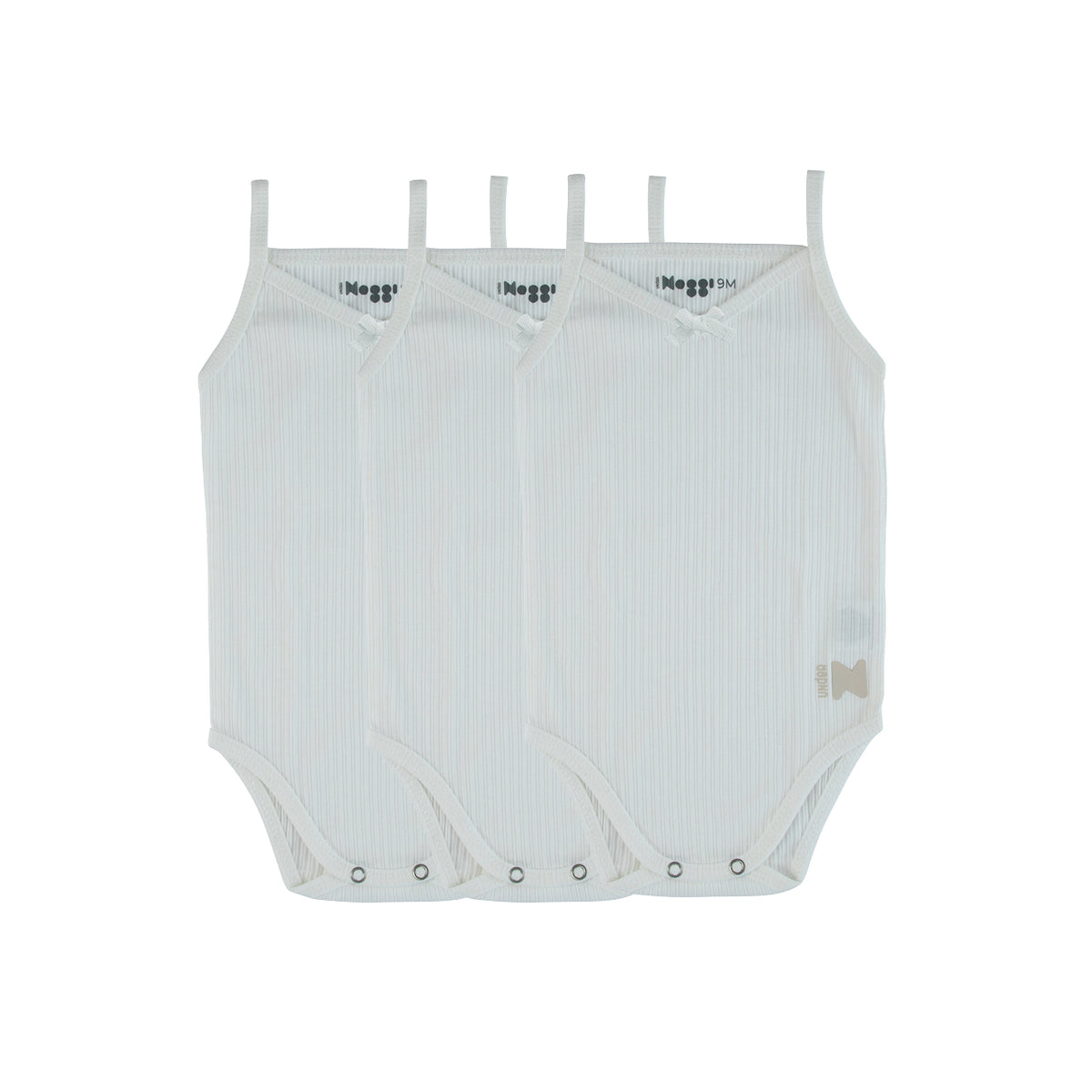 Noggi 3 Pack White Girl Ribbed Undershirts Buttons and Bows