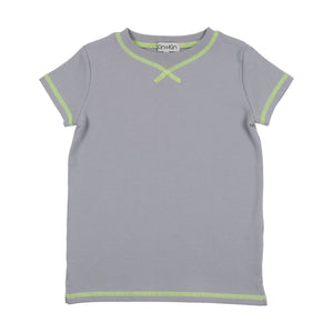 Kin Kin Powder Blue & Neon Green Thread Jersey Short Sleeve T-Shirt