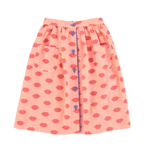 Piupiuchick Pink w/ Red Lips Front Pockets Midi Skirt (Size Down)