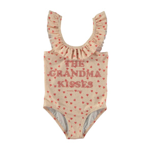 Tocoto Vintage Pink Heart Ruffles Grandma Swimsuit