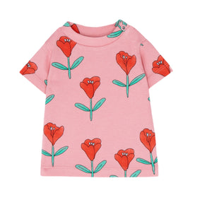 The Campamento Pink Tulips All over Kids Rib Short Sleeve T-Shirt