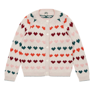 Bonton Creme Knit Multicolor Heart Cardigan