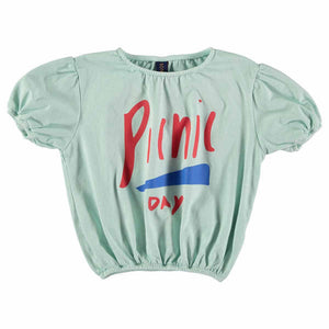Bonmot Dusty Aqua Picnic Day Crop T-shirt