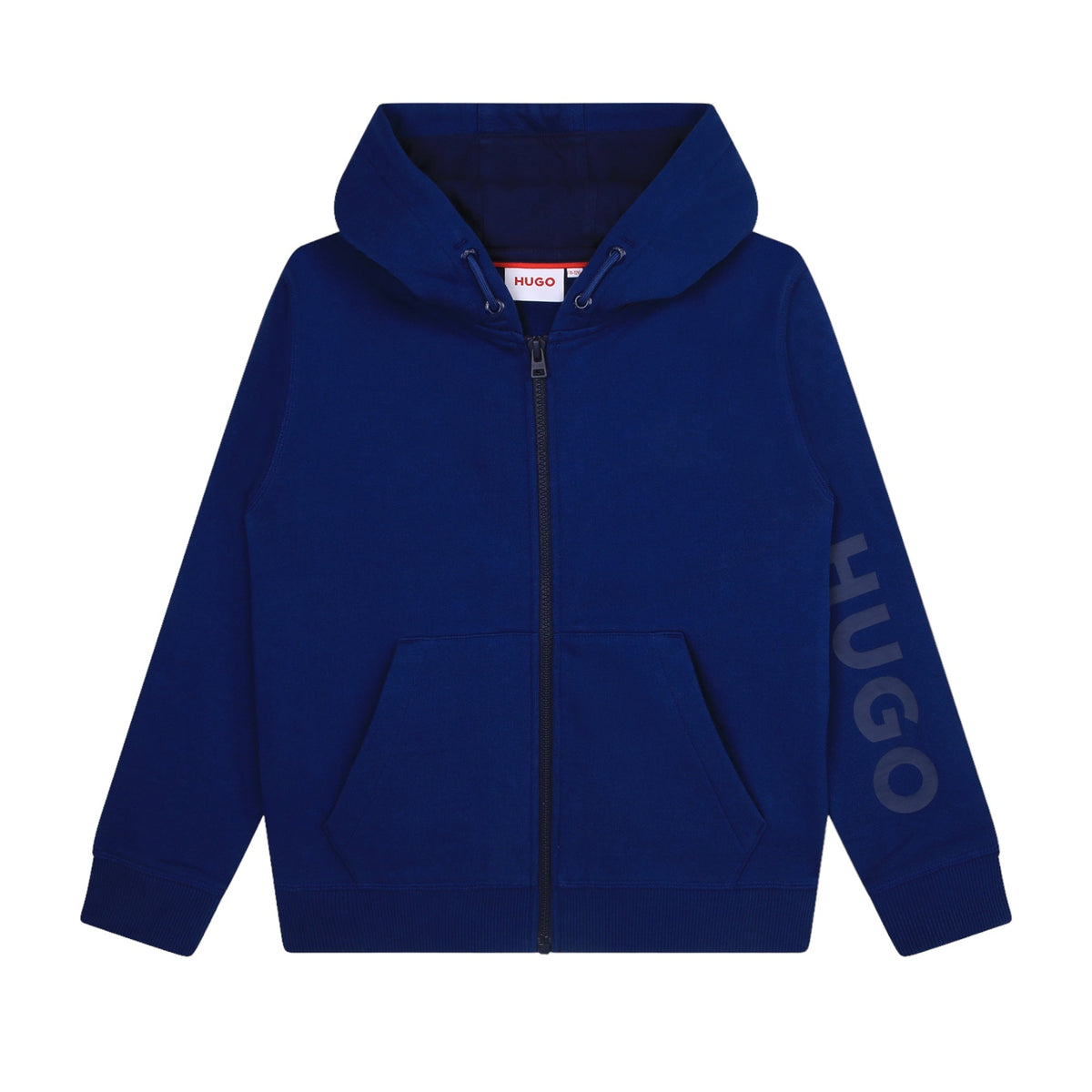 Hugo Blue Logo on Sleeve Zip Up Hoodie Buttons and Bows