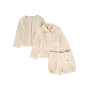 Le Bourdon Beige Top Bloomers & Cardigan