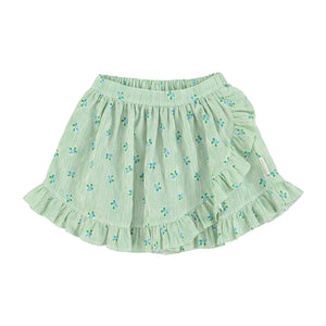 Piupiuchick Green Stripes w/ Little Flowers Short Skirt w/ Ruffles