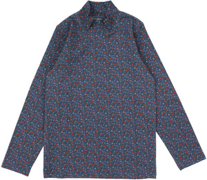 Lil Legs Off Blue Printed Floral Mockneck