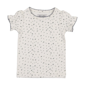 Kin+Kin K210 Blue Floral Puffed Short Sleeve Ribbed T-Shirt