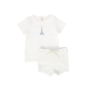 Bebe Jolee Ivory Eiffel Tower Print Ribbed Set