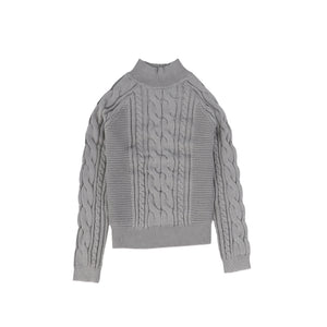 Bamboo Light Grey Braided Knit Mock Neck Sweater