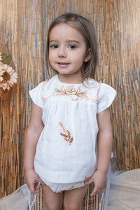 Noma Peach Embroidered Bib and Bubble Sleeve Baby Set