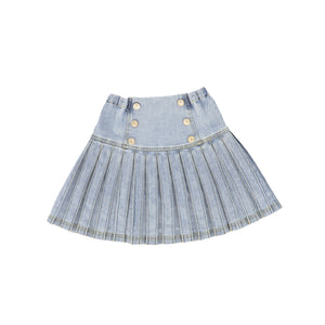 Bace Light Blue Denim Low Cut Pleated Skirt