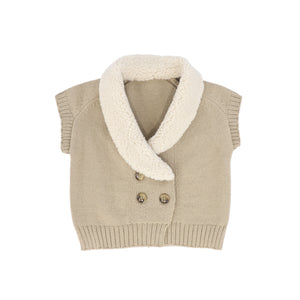Le Bourdon Oatmeal Knit Sherpa Vest Set
