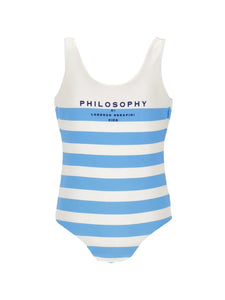 Philosophy White Blue Stripped Swimsuit w/ Logo