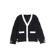 Bamboo Black Knit Trim Button Cardigan