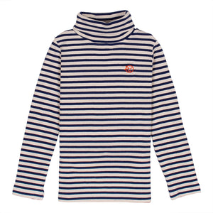 Wynken Navy Ecru Stripe Roll Neck