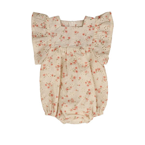 Noma Peach Printed Eyelet Baby Romper