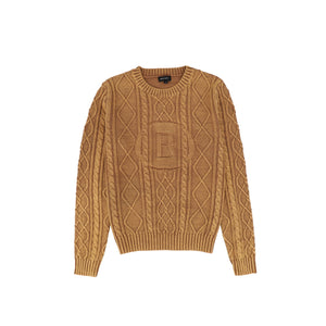 Bamboo Camel Braided Knit Sweater