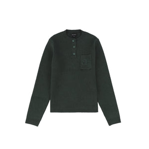 Bamboo Hunter Green Ribbed Knit Henley Sweater