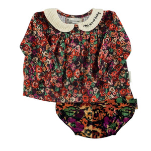 Piupiuchick Multicolor Flowers Peter Pan Collar Blouse & Bloomer Set