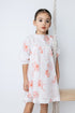 Noma Peach Printed Floral 3/4 Dress with Square Neck and Mini Pleats