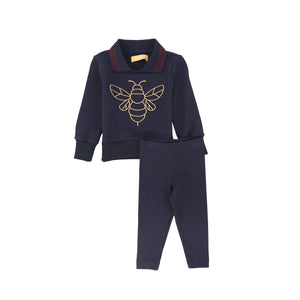 Le Bourdon Navy Bee Embroidered Sweatshirt Set