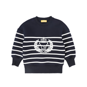 Le Bourdon Navy Striped Embroidered Crest Sweatshirt