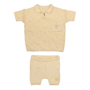 Noma Yellow Baby 2 PC Marled Knit With Exposed Stitch Detail