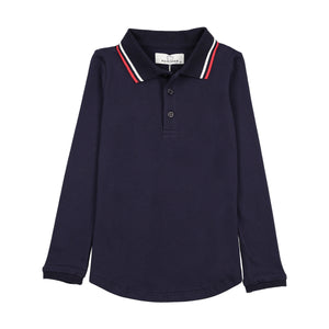 Panther Red/White Stripe Collar Navy Polo