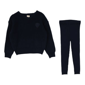 Lil Legs Navy Knit Vneck Toddler Set