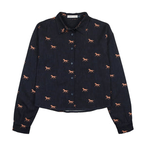 Urban Edge Blue Denim Horse Print Shirt