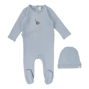 Lilette Blue Bunny Handdrawn Footie Set