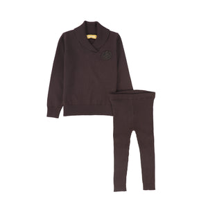 Le Bourdon Brown Wrap Neck Sweater Leggings Set