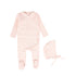Bebe Jolee Pink Pointelle Piped Wrap Footie + Bonnet