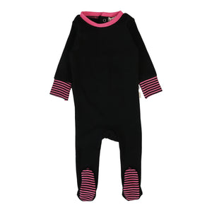 Lil Legs Black Hot Pink Striped Cuff Footie