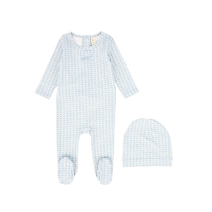 Bebe Jolee Blue Geometric Print Embroidered Footie and Hat