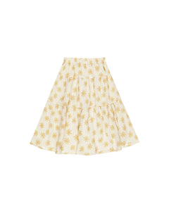 Rylee + Cru Natural Daisies Tiered Midi Skirt