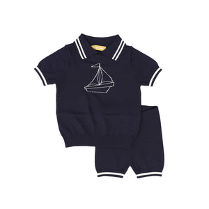 Le Bourdon Navy Sailboat Knit Set