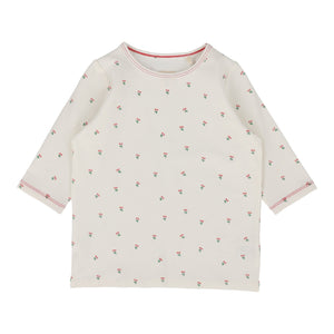 Lil Legs White Cherry Flower Three Quarter Sleeve Tee