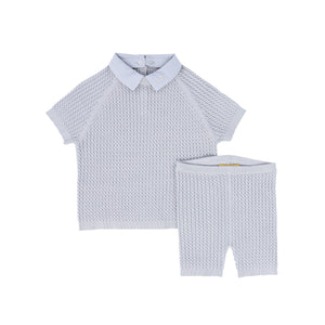 Le Bourdon Light Blue Cable Knit Short Set