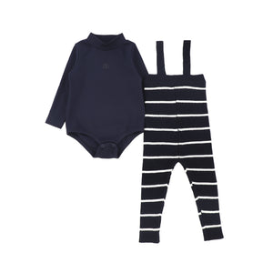 Bamboo Navy Stripe Knit Button Sweater Set