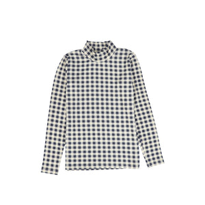 Bace Navy Gingham Turtleneck