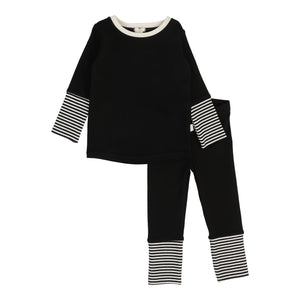 Lil Legs Black/Cream Striped Cuff Lounge Set