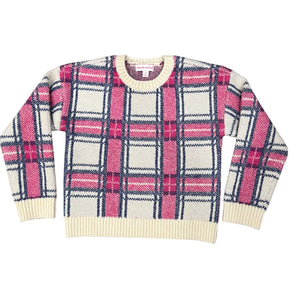 Design History Girls Cream/Pink Plaid Sweater