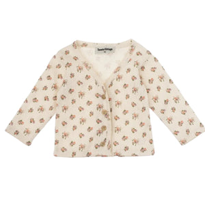 Tocoto Vintage Off White Flower Print Openwork Cardigan