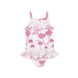 Water Club Fuchsia Pink Toile Print Swimsuit