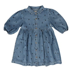 Lil Legs Denim Floral Print Three Quarter Sleeve Dress