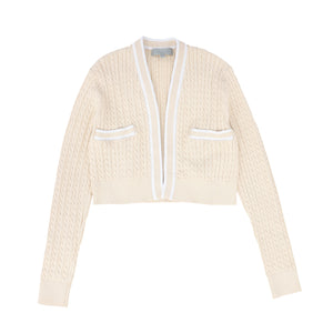 Bace Natural Cable Knit White Trim Cardigan