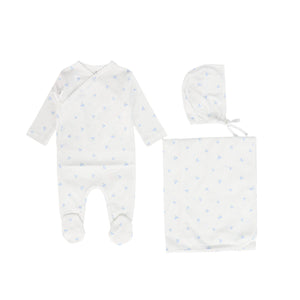 Bebe Organic White Cherry Noah Wrap 3Pc Set (Footie+Hat+Blanket)